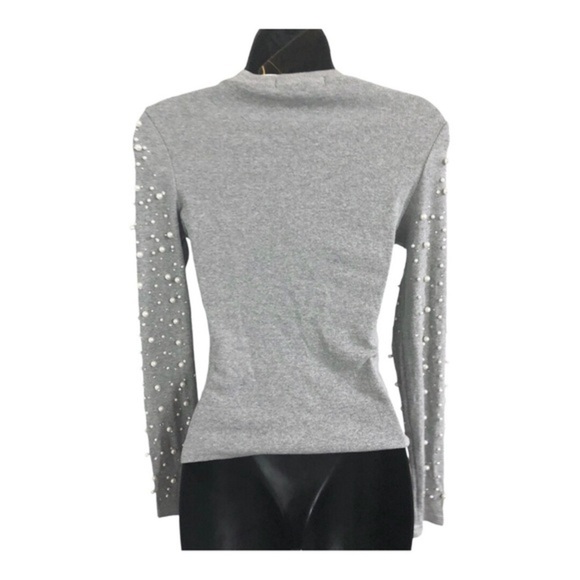 Stunning pearl embellished beaded gray long sleeve sweater top size‎ large new - Picture 13 of 15